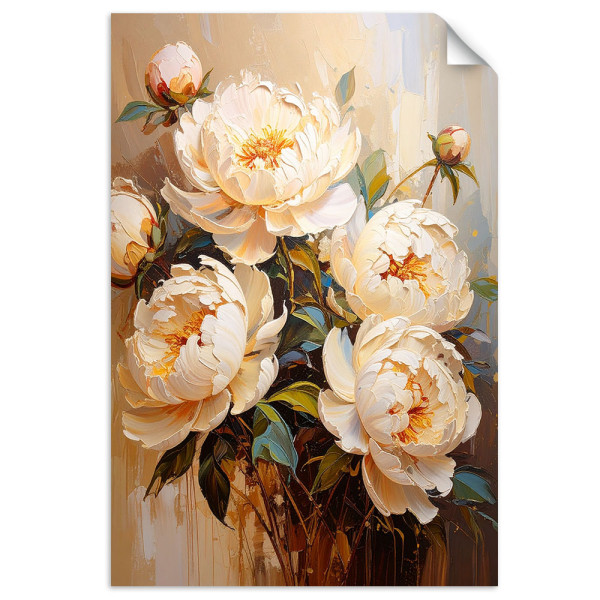 Naklejka na ścianę do salonu Feeby Piwonie Kremowe Kwiaty Bukiet 40x60 733111