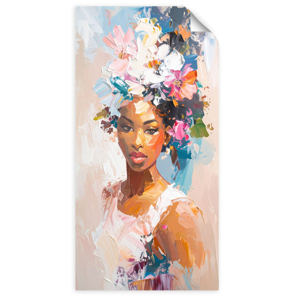 Naklejka na ścianę do salonu Feeby Portret kobiety kwiaty abstrakcja 40x80 734575