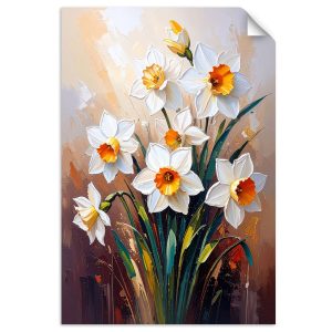 Naklejka na ścianę do salonu sypialni Feeby Białe Żonkile Kwiaty 20×30 732978