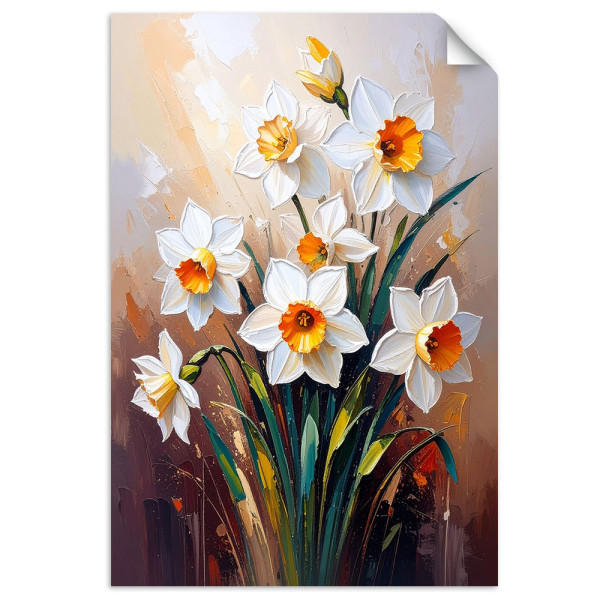 Naklejka na ścianę do salonu sypialni Feeby Białe Żonkile Kwiaty 20x30 732978