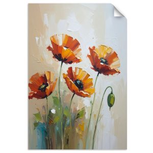 Naklejka na ścianę do salonu sypialni Feeby Czerwone Maki Kwiaty 60×90 733685