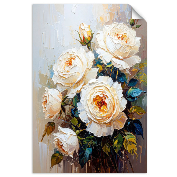 Naklejka na ścianę do salonu sypialni Feeby Róże Białe Kwiaty Bukiet 70x100 734567