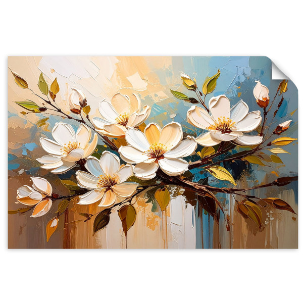 Naklejka na ścianę Feeby Białe Kwiaty Gałązki Natura 90x60 733040