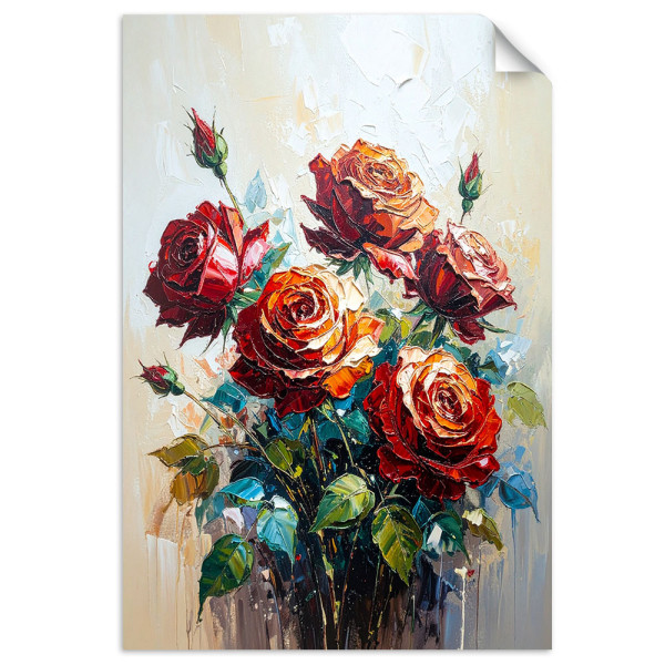 Naklejka na ścianę Feeby Czerwone Róże Kwiaty imitacja farby 70x100 734836