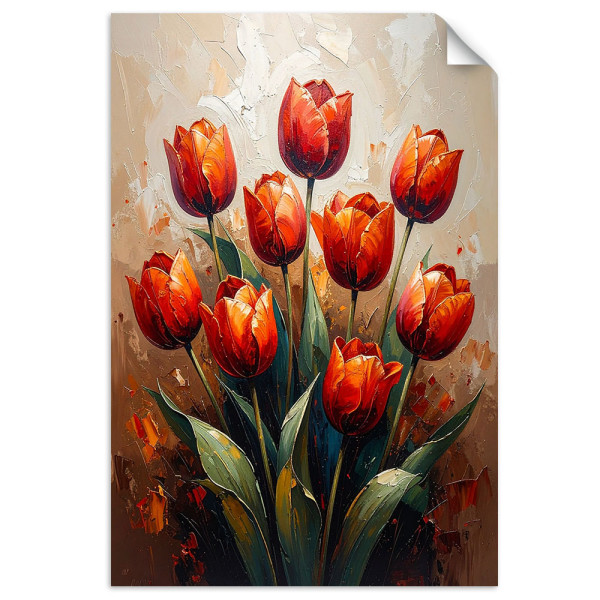 Naklejka na ścianę Feeby Czerwone Tulipany Kwiaty beżowe tło 20x30 734647