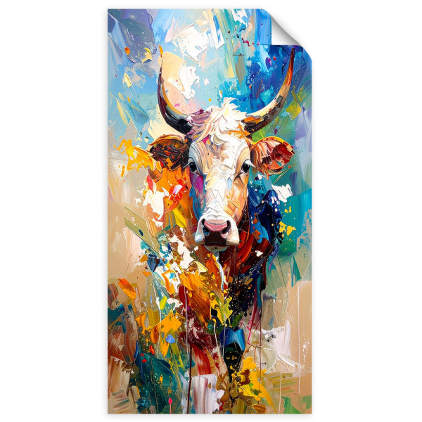 Naklejka na ścianę Feeby Kolorowa Krowa Byk Zwierzęta Malowany 60x120 733291