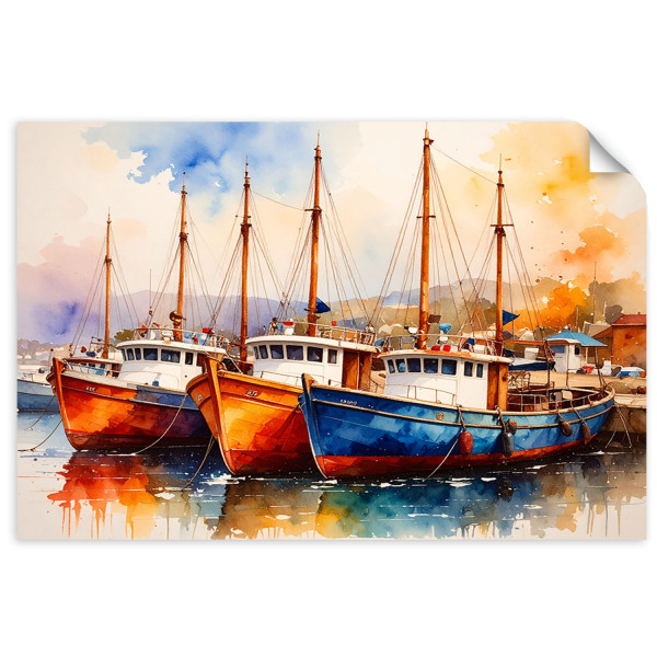 Naklejka na ścianę Feeby Kolorowe Łodzie Statki w porcie 150x100 734462