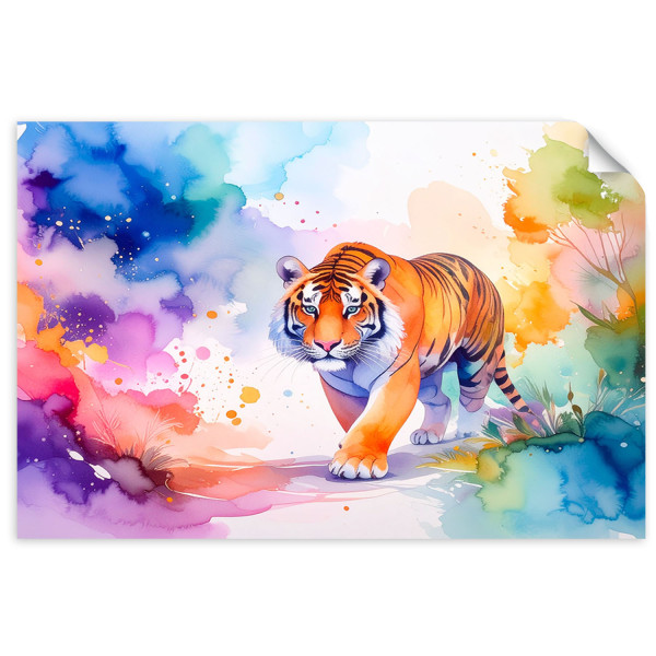 Naklejka na ścianę Feeby Kolorowy Tygrys Safari Akwarela 45x30 733628