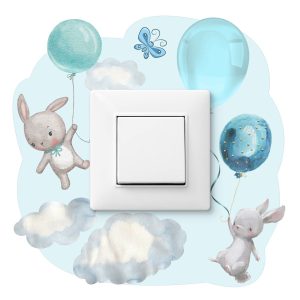 Naklejka Pod Włącznik Króliczki z niebieskimi balonami 20x20cm 796705 Naklejka Pod Włącznik Króliczki z niebieskimi balonami 20x20cm 796705