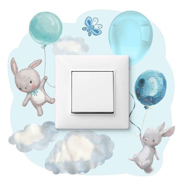 Naklejka Pod Włącznik Króliczki z niebieskimi balonami 20x20cm 796705