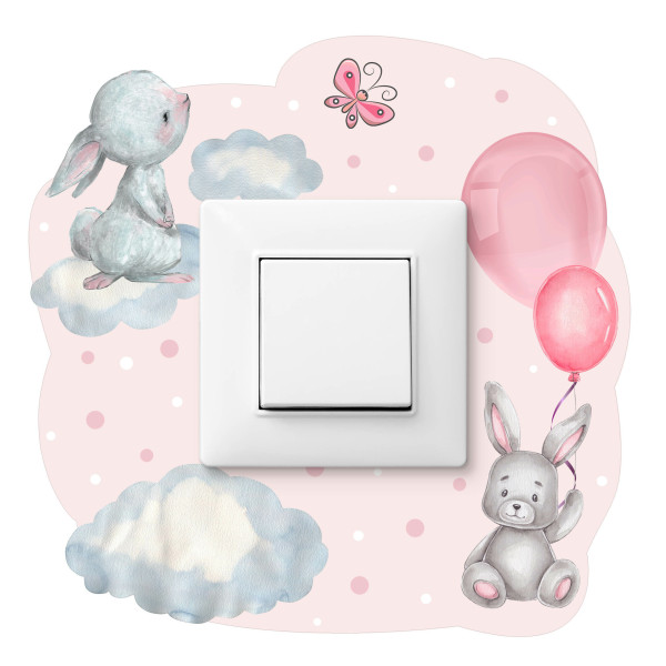 Naklejka Pod Włącznik Króliczki z różowymi balonami 20x20cm 796684