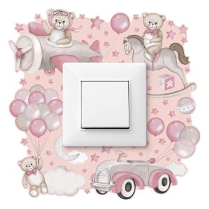 Naklejka Pod Włącznik Misie na różowym tle 20x20cm 796697 Naklejka Pod Włącznik Misie na różowym tle 20x20cm 796697