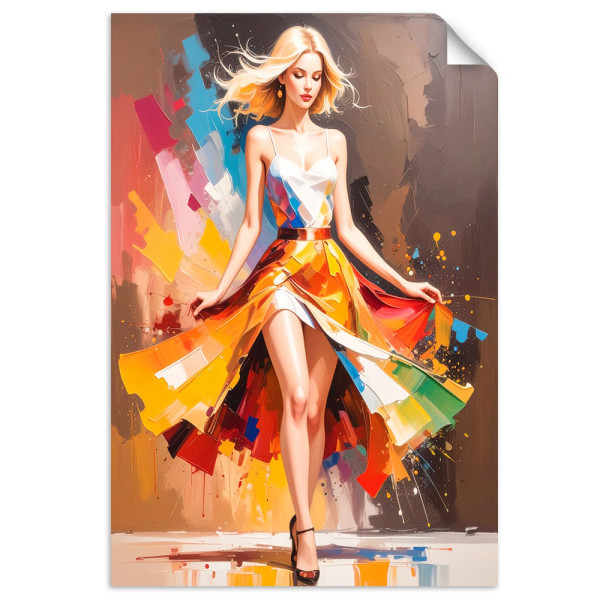 Naklejka samoprzylepna do salonu Feeby Kobieta w kolorowej sukience 100x150 734479