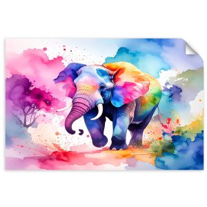 Naklejka samoprzylepna do salonu Feeby Kolorowy Słoń Safari Akwarela 90×60 733440 Naklejka samoprzylepna do salonu Feeby Kolorowy Słoń Safari Akwarela 90×60 733440