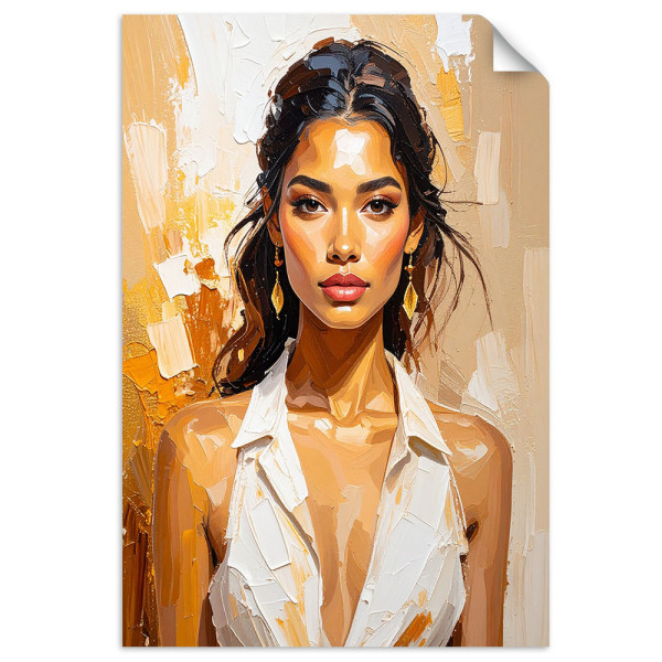 Naklejka samoprzylepna do salonu Feeby Portret Kobiety Glamour w beżu 40x60 733337