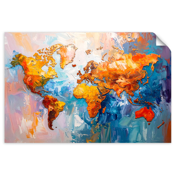 Naklejka samoprzylepna do salonu sypialni Feeby Kolorowa Mapa Świata 100x70 734030
