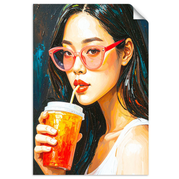 Naklejka samoprzylepna Feeby Dziewczyna w okularach pijąca Kawę 100x150 734808