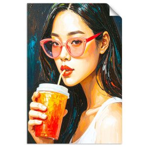 Naklejka samoprzylepna Feeby Dziewczyna w okularach pijąca Kawę 20×30 733395 Naklejka samoprzylepna Feeby Dziewczyna w okularach pijąca Kawę 20×30 733395