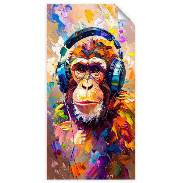 Naklejka samoprzylepna Feeby Kolorowa DJ Małpa w słuchawkach 40x80 733238