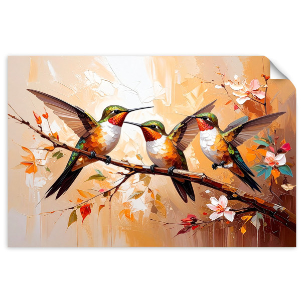 Naklejka samoprzylepna Feeby Kolorowe Kolibry Ptaki na beżowym tle 120x80 734290
