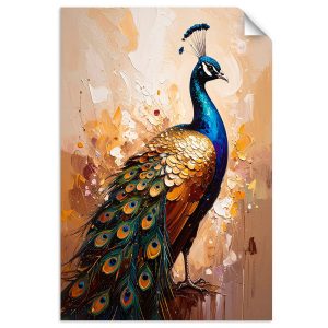 Naklejka samoprzylepna Feeby Kolorowy Paw Ptaki na beżowym tle 60×90 733606