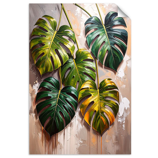 Naklejka samoprzylepna Feeby Monstera Liście na malowanym tle 70x100 733500