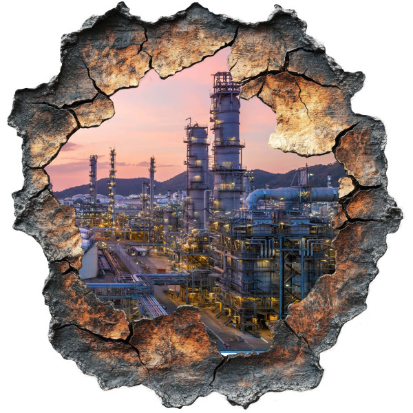 Naklejka wyrwa w ścianie wieże rafinerii efekt 3D 126x130 899414