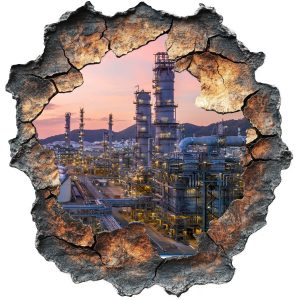 Naklejka wyrwa w ścianie wieże rafinerii efekt 3D 58×60 899369 Naklejka wyrwa w ścianie wieże rafinerii efekt 3D 58×60 899369