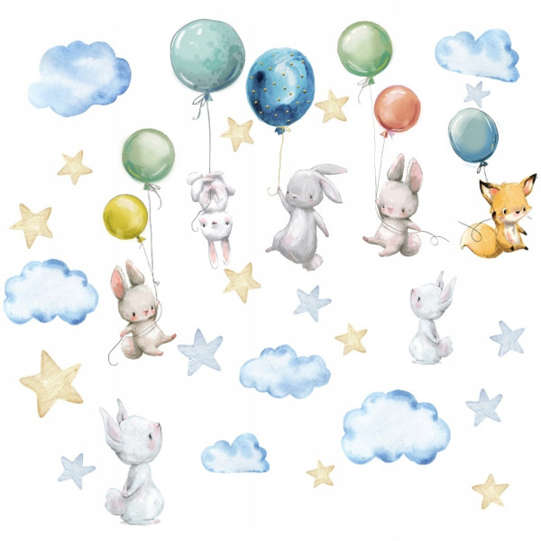 Naklejki Dla Dzieci Króliczki Balony Chmurki 75x150cm 127232