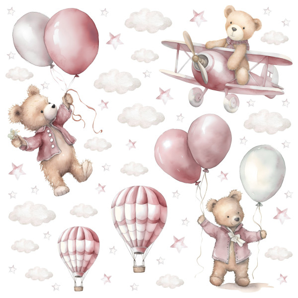 Naklejki Dla Dzieci Misie Z Balonami W Stylu Boho ZESTAW 226366