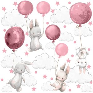 Naklejki Króliczki z różowymi balonami 60x30cm 794078 Naklejki Króliczki z różowymi balonami 60x30cm 794078