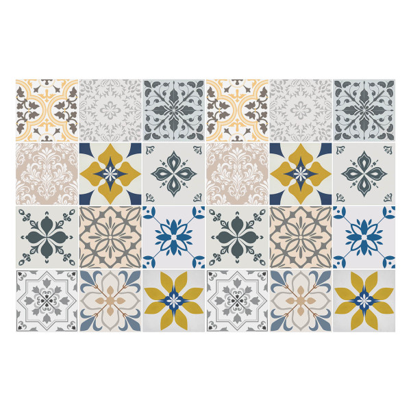 Naklejki na kafelki 15x15 cm Kwiatowe motywy w układzie 24 szt. 771984