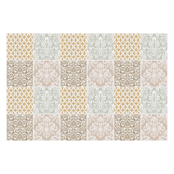 Naklejki na kafelki, eleganckie ornamenty w kratkę, 15x15, Wallfluent 792447