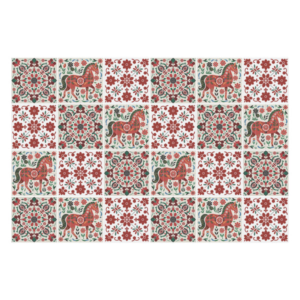 Naklejki na kafelki, konie i kwiaty folklor, 20x20, Wallfluent 792487
