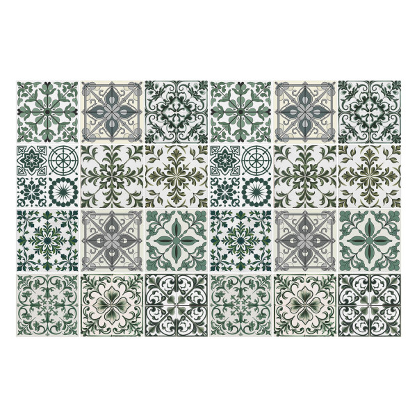 Naklejki na kafelki, kwiatowe ornamenty w mozaice, 20x20, Wallfluent 792452