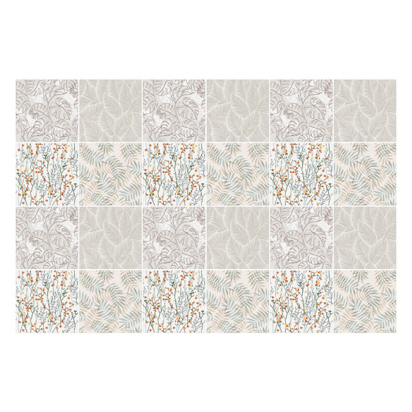 Naklejki na kafelki, roślinne motywy liści, 20x20, Wallfluent 792544