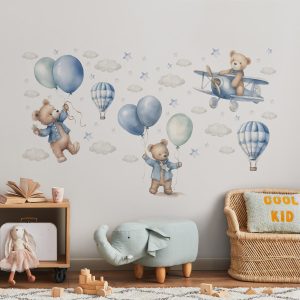 Naklejki Na Ścianę Akwarelowe Misie i Balony ZESTAW 117228