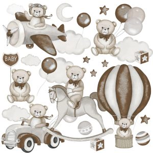 Naklejki na ścianę dla dzieci misie gwiazdy balonu koń na biegunach zestaw 703370