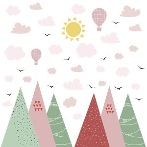 NAKLEJKI ŚCIENNE DLA DZIECI GÓRY STYL BOHO CHMURKI BALONY PTAKI ZESTAW 637016 NAKLEJKI ŚCIENNE DLA DZIECI GÓRY STYL BOHO CHMURKI BALONY PTAKI ZESTAW 637016