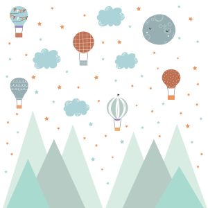 NAKLEJKI ŚCIENNE DLA DZIECI MIĘTOWE GÓRY GWIAZDKI CHMURKI BALONY ZESTAW 637012 NAKLEJKI ŚCIENNE DLA DZIECI MIĘTOWE GÓRY GWIAZDKI CHMURKI BALONY ZESTAW 637012