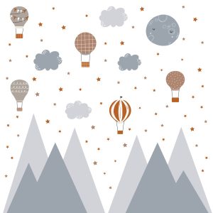 NAKLEJKI ŚCIENNE DLA DZIECI SZARE GÓRY GWIAZDKI CHMURY BALONY ZESTAW 637010 NAKLEJKI ŚCIENNE DLA DZIECI SZARE GÓRY GWIAZDKI CHMURY BALONY ZESTAW 637010