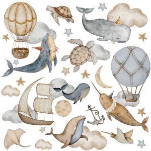 Naklejki Wieloryby w chmurach 120x60cm 794093 Naklejki Wieloryby w chmurach 120x60cm 794093