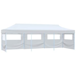 Namiot Składany Biały Namiot Ogrodowy Imprezowy Ze Ściankami 3 x 9 m 940981