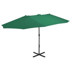 Parasol Ogrodowy Zielony z Podstawą Składany Na Taras Balkon 460 x 270 cm 941484 Parasol Ogrodowy Zielony z Podstawą Składany Na Taras Balkon 460 x 270 cm 941484