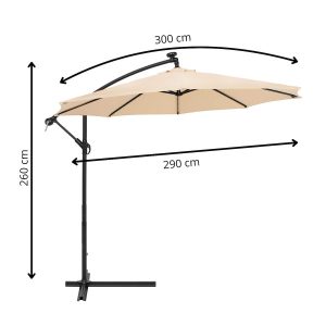 Parasol z oświetleniem LED na taras 300 cm na wysięgniku ogrodowy składany 607380 Parasol z oświetleniem LED na taras 300 cm na wysięgniku ogrodowy składany 607380