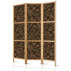 Parawan Japoński 3-panelowy Brązowe Botaniczne Wzory 135x172cm 1095189 Parawan Japoński 3-panelowy Brązowe Botaniczne Wzory 135x172cm 1095189