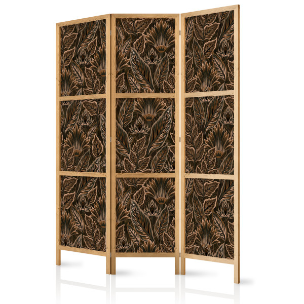 Parawan Japoński 3-panelowy Brązowe Botaniczne Wzory 135x172cm 1095189