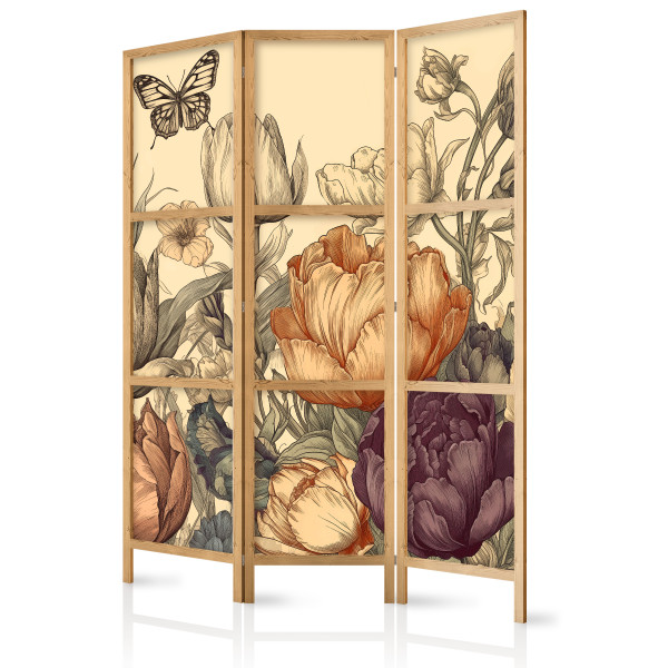 Parawan Japoński 3-panelowy Tulipany Na Jasnym Tle 135x172cm 1095688
