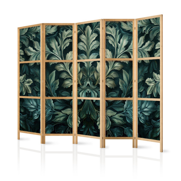 Parawan Japoński 5-panelowy Ciemnozielone Wiktoriańskie Liście 225x172cm 1095521