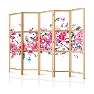 Parawan Japoński 5-panelowy Kwiaty I Motyle 225x172cm 1095724 Parawan Japoński 5-panelowy Kwiaty I Motyle 225x172cm 1095724